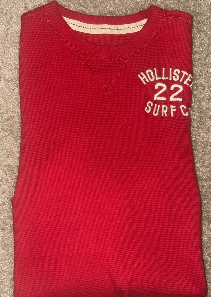 Mens Hollister Long Sleeve Red Crewneck Thermal Shirt Size Medium - EUC