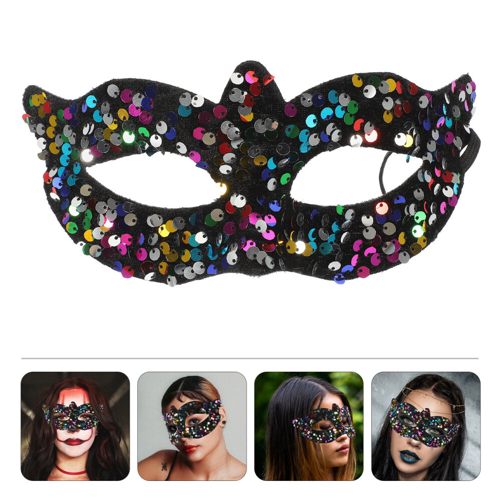 Venetian Mask Mardi Gras Accessories Black Halloween Masquerade with Stick Miss