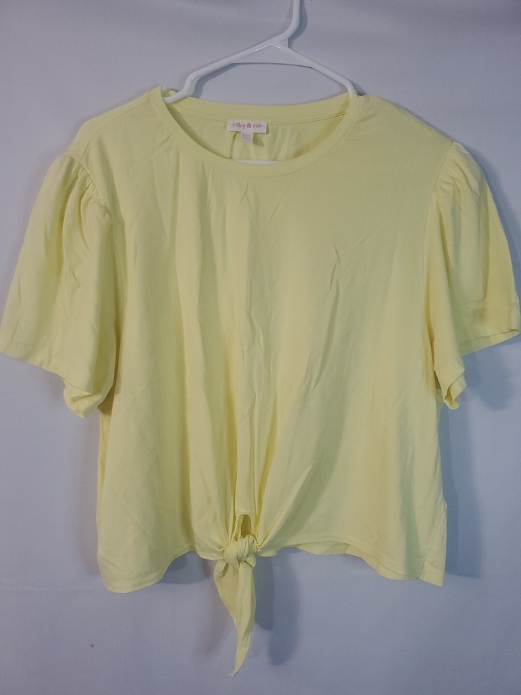 Riley & Rae T-shirt Women's Size 2XL Front Tie Short Sleeve Cropped Yellow