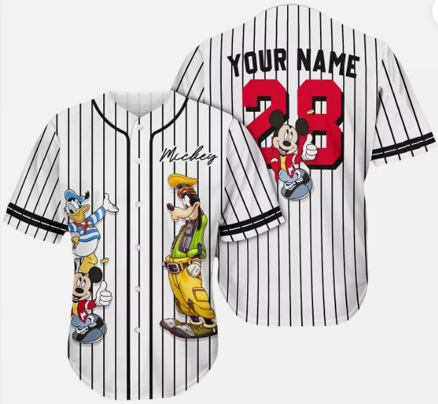 Personalized Mickey Goofy And Donald Duck 3D BASEBALL JERSEY SHIRT Sizes S-5XL