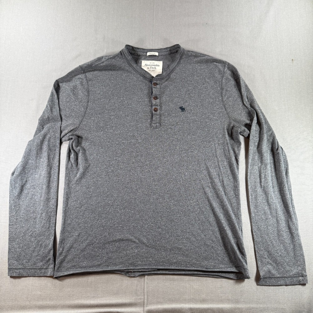 Abercrombie Long Sleeve Muscle Henley Shirt Mens Large Gray Moose Classic-image