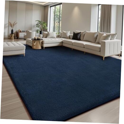 Soft Fluffy 9x12 Navy Blue Area Rug for Living Room