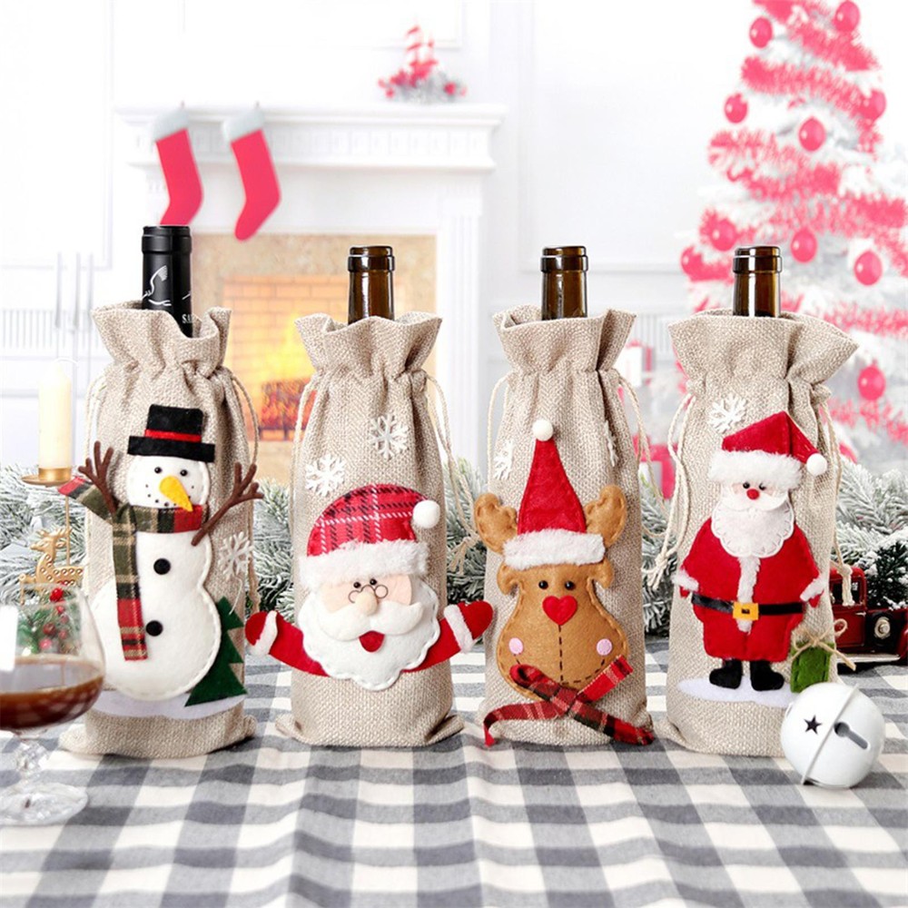 1pc Red Wine Bottle Cover Bag Snowman Santa Claus Christmas Decoration Xmas