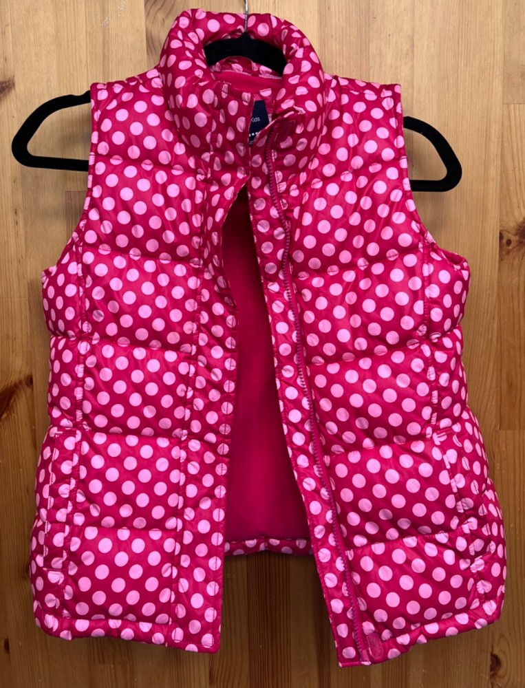 Gap Kids Girl's Pink Polka Dot Lined Puffer Vest - Size XL