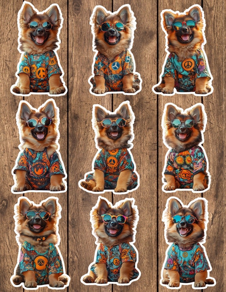 Hippie Puppy Die Cut Vinyl Stickers Set Scrapbooking Laptop WaterBottle