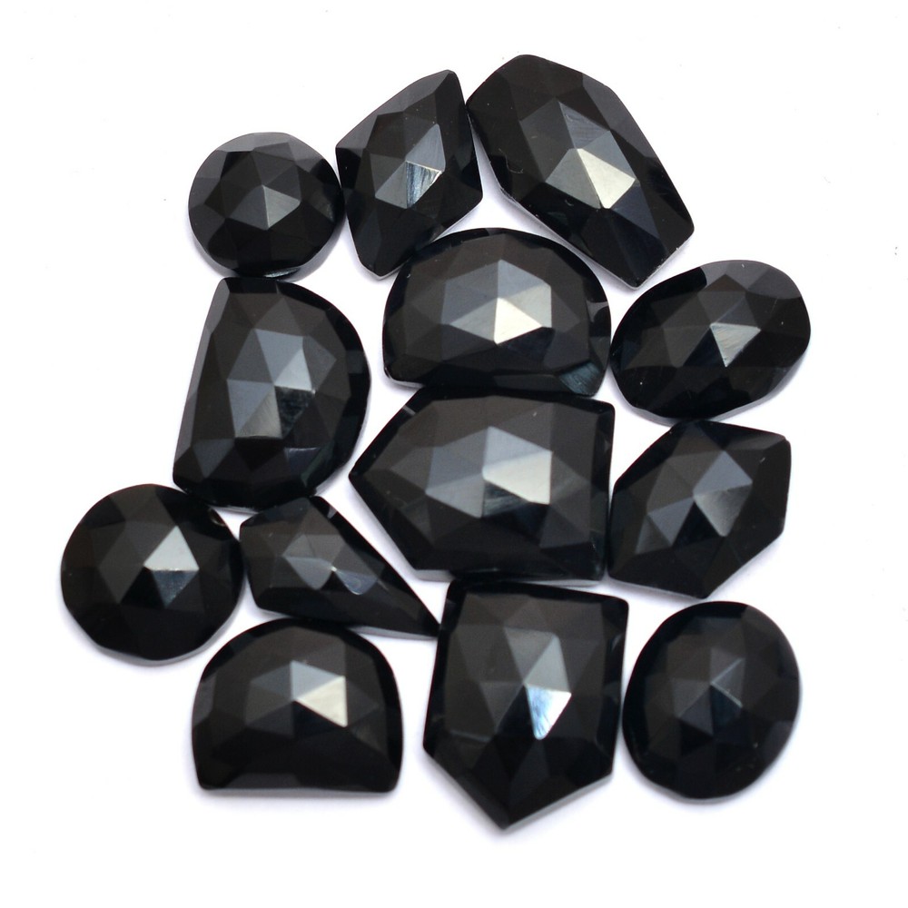 AAA+ Natural Black Onyx Loose Gemstones 8x10mm-12x16mm Flat Rose Cut Lot-image