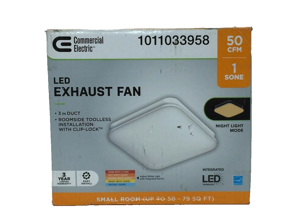 50 CFM Ceiling Mount Bathroom Exhaust Fan with Night Light for Side Installation