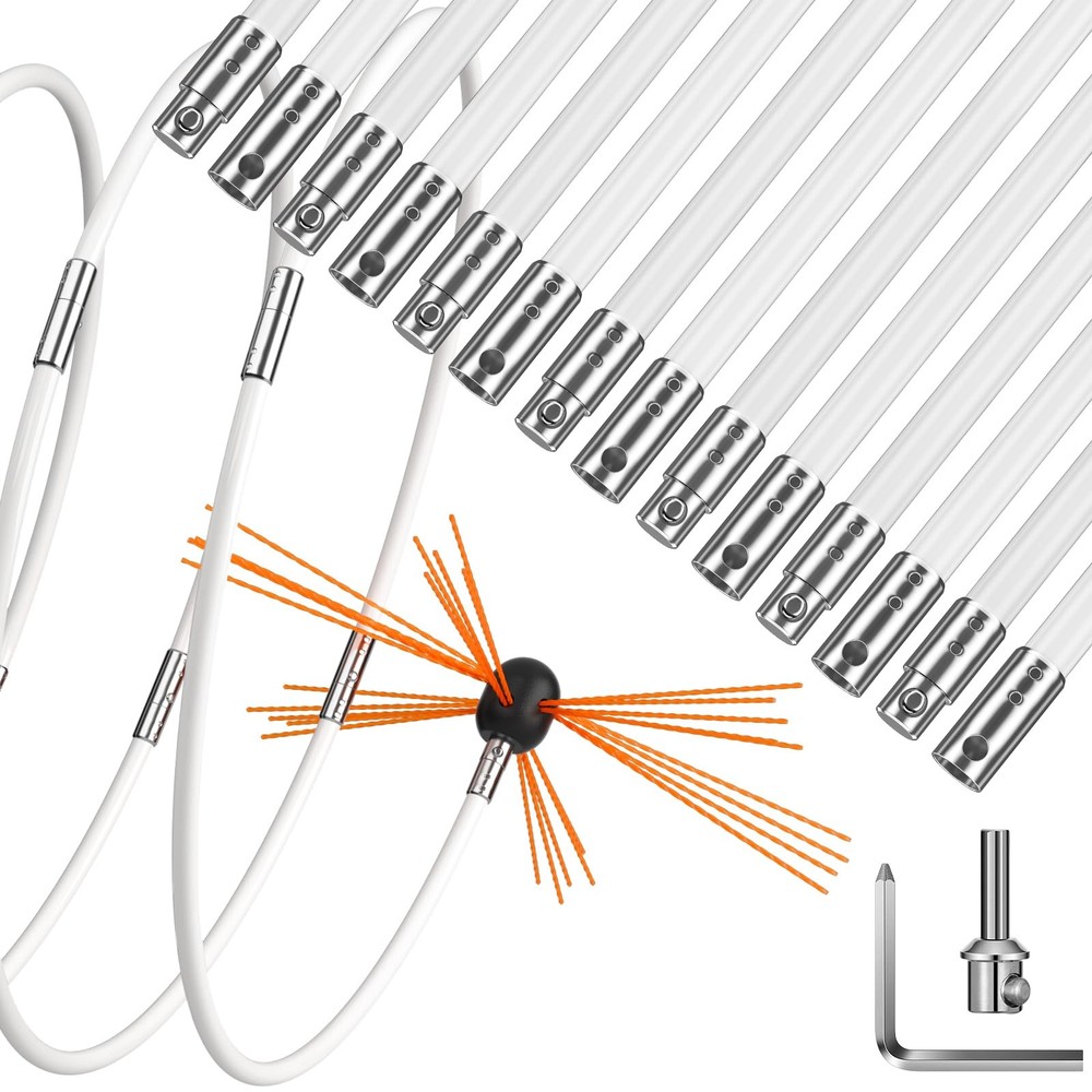 Chimney Sweep Kit 20 Ft Flexible Nylon Rods 14 Rods Fireplace Cleaning