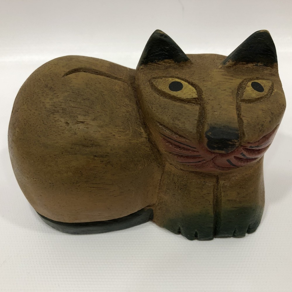 Cute Handcarved Wooden Cat Fat Cat Big Folk Art Primitive