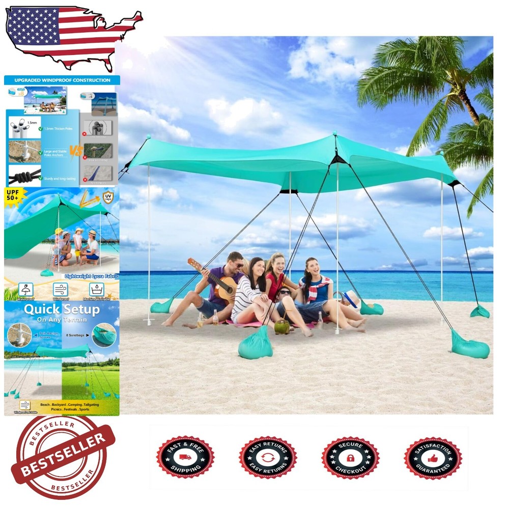 Large UPF 50+ Quick Pop-Up Beach Tent for Groups – Fits 6-12 People