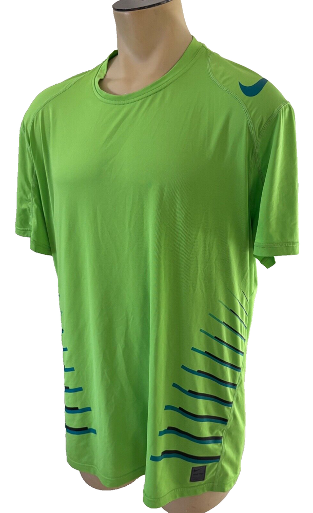 NIKE Pro Men's Lime Green Short Sleeve Compression Fitted Shirt Size 2XL