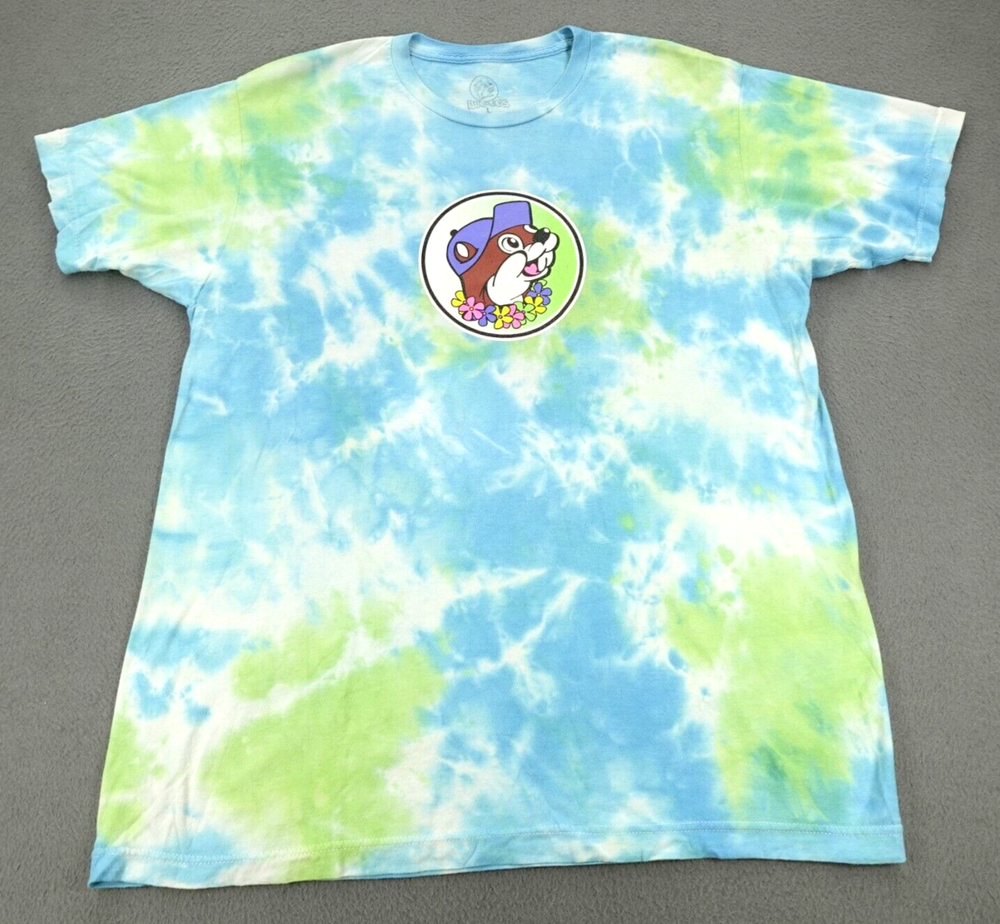 Buc-ees Tie Dye Short Sleeve T-Shirt Adults Size L Laid Back Surfer Hawaiian