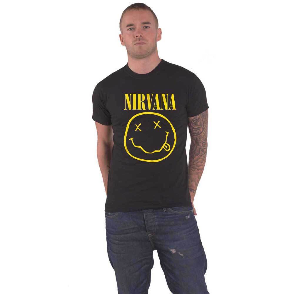 Nirvana Yellow Smile Logo Official Men's Black Band T-Shirt
