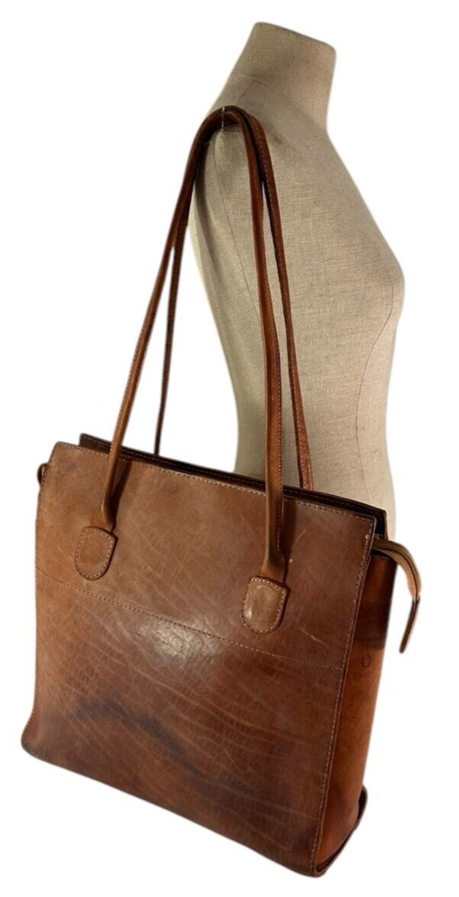 Tan Genuine Leather Cowhide  Tote Bag Shopper Distressed