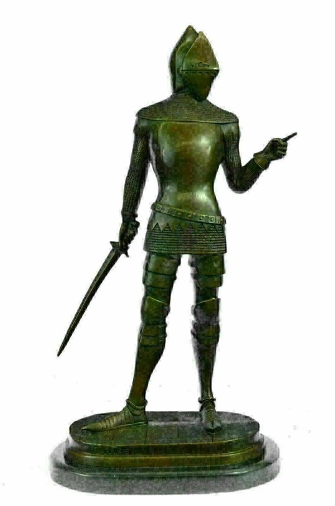 VINTAGE SIGNED KNIGHT WARRIOR BRONZE STATUE DALOU DECO SCULPTURE FIGURINE FIGURE