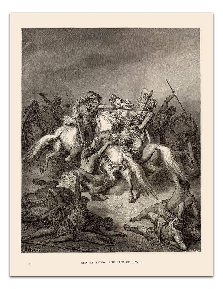 Gustave Dore 1891 Abishai Saving David Vintage 22x17 Art Print-image