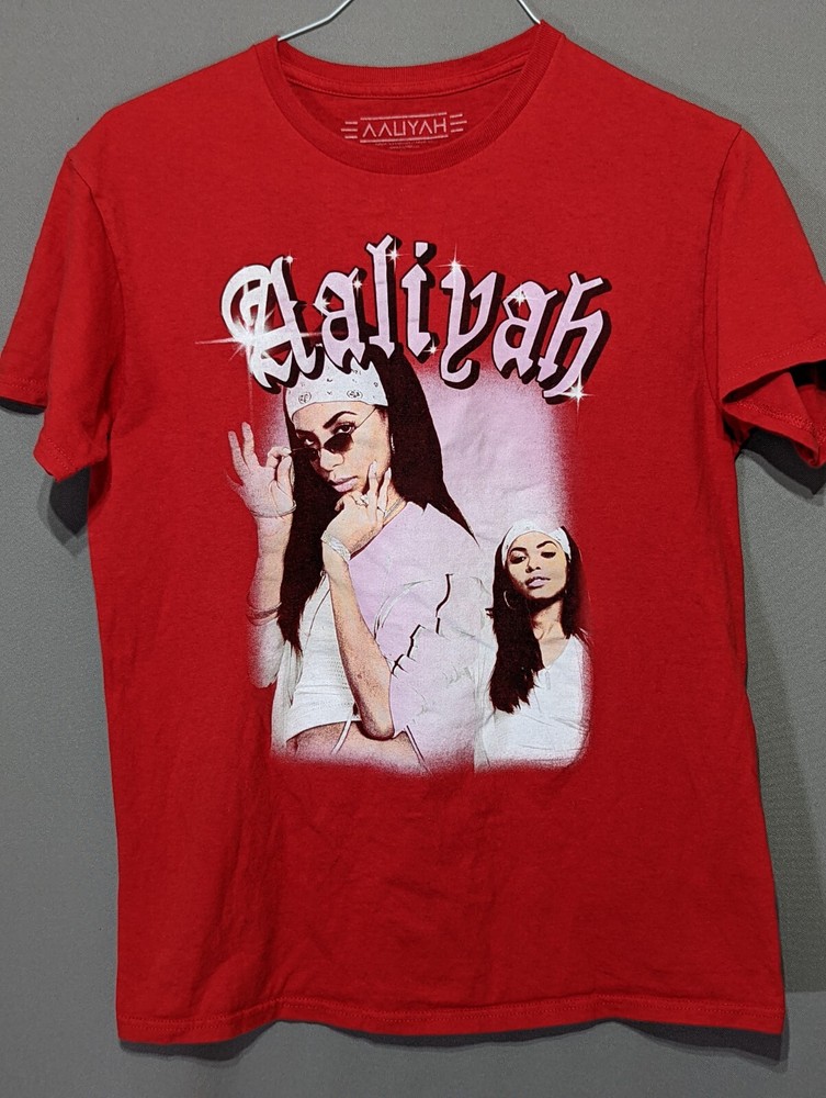AALIYAH Hip Hop R&B Singer Artist Graphic T-Shir Med Red Band Concert Music RIP-image