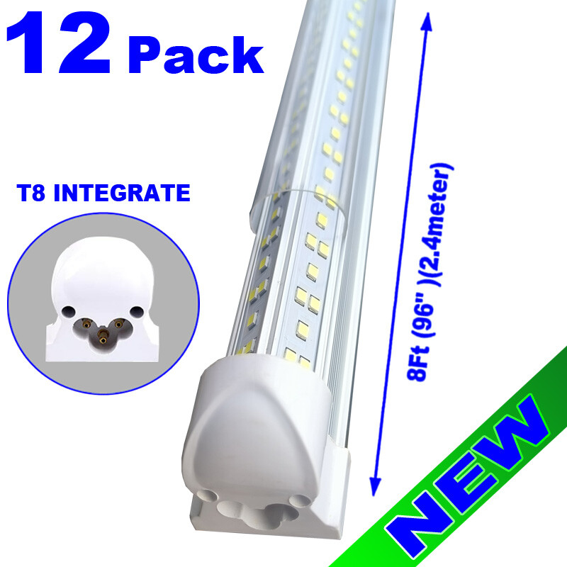 8 foot led shop lights 144w led Strip Lights 12PC Cold White LED Garage Lights