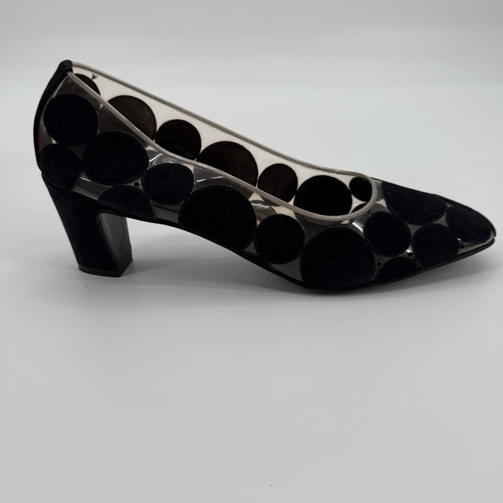 Herbert Levine Vintage 1960's Black Clear Balloon Pumps Women's Size 9.5 AA Rare