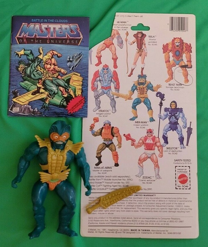 Vintage 81 MOTU Mer-Man with G2 8-Back Card & Mini Comic