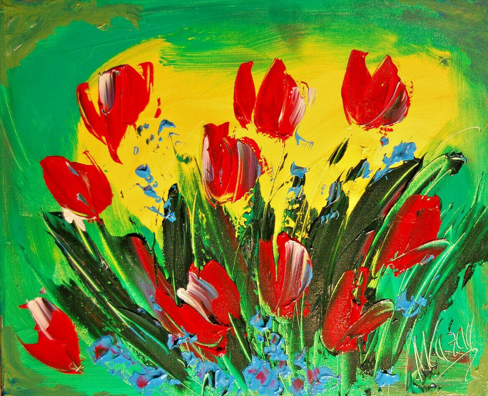 TULIPS FIELD  painting Abstract Modern Art  Contemporary  WALL DECOR RTH