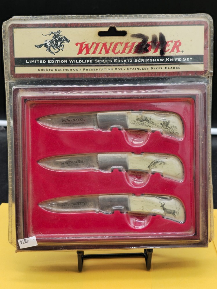 WINCHESTER LIMITED EDITION 2006 3 FOLDING  POCKET KNIFE SET IN WOOD BOX Bob Box3