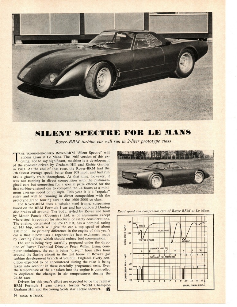1965 ROVER-BRM SILENT SPECTRE FOR LE MANS  ~ ORIGINAL ARTICLE / AD