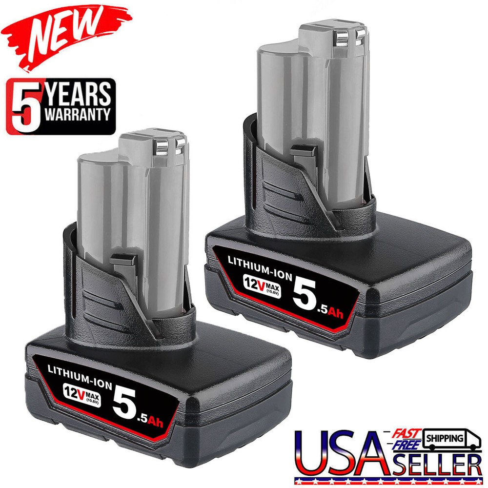 2PACK FOR MILWAUKEE M12 LITHIUM-ION BATTERY EXTENDED CAPACITY 48-11-2460 5.5 12V