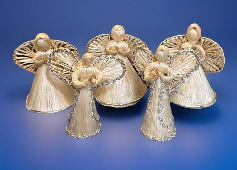 Handmade Straw Raffia Angels from Philippines – Set of 5