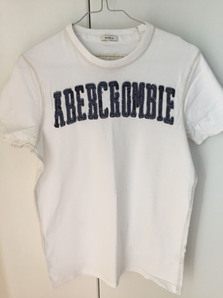ABERCROMBIE MENS M MUSCLE FIT T SHIRT WHITE FREE REGISTERED SHIPPING VG+++-image