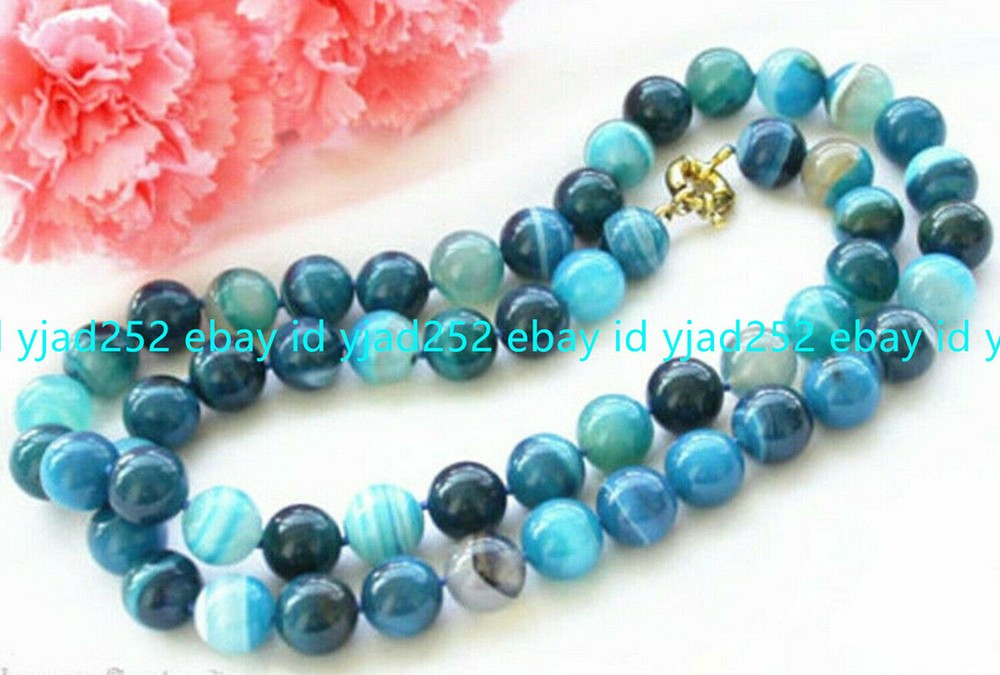 10mm Blue Crazy Dragon Grain Agate Round Beads Necklace 18 Inch Natural AAA-image
