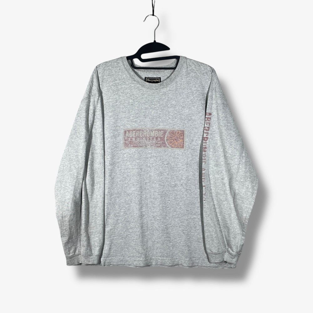 Vintage Abercrombie & Fitch LS T Shirt Mens L Grey Box Logo Script Sleeve Retro-image