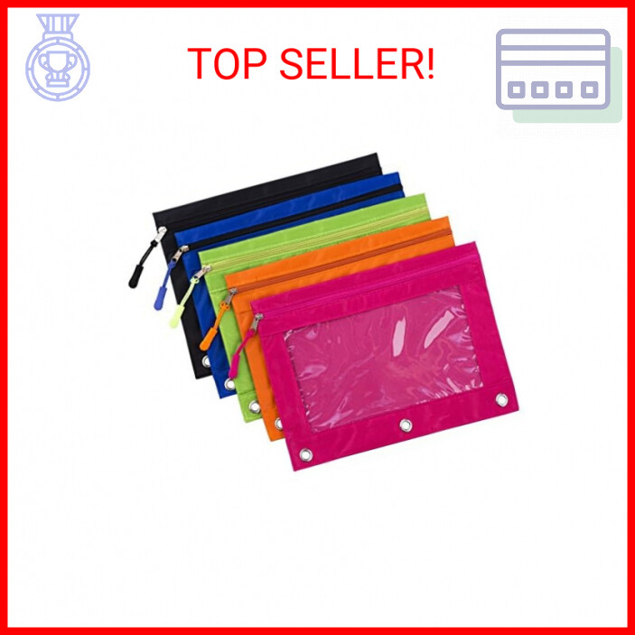 Binder Pencil Pouch with Zipper Pulls, Pencil Case with Rivet Enforced 3 Ring, M