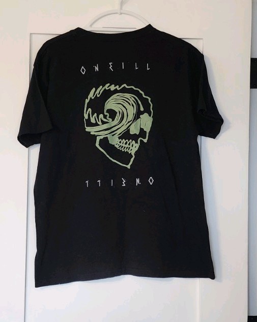 O'Neill T-Shirt Skull Surfing Waves Surf Black Modern Fit Large