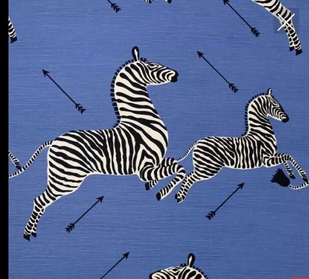 Scalamandré Denim Dancing Zebra Fabric for Upholstery & Decor