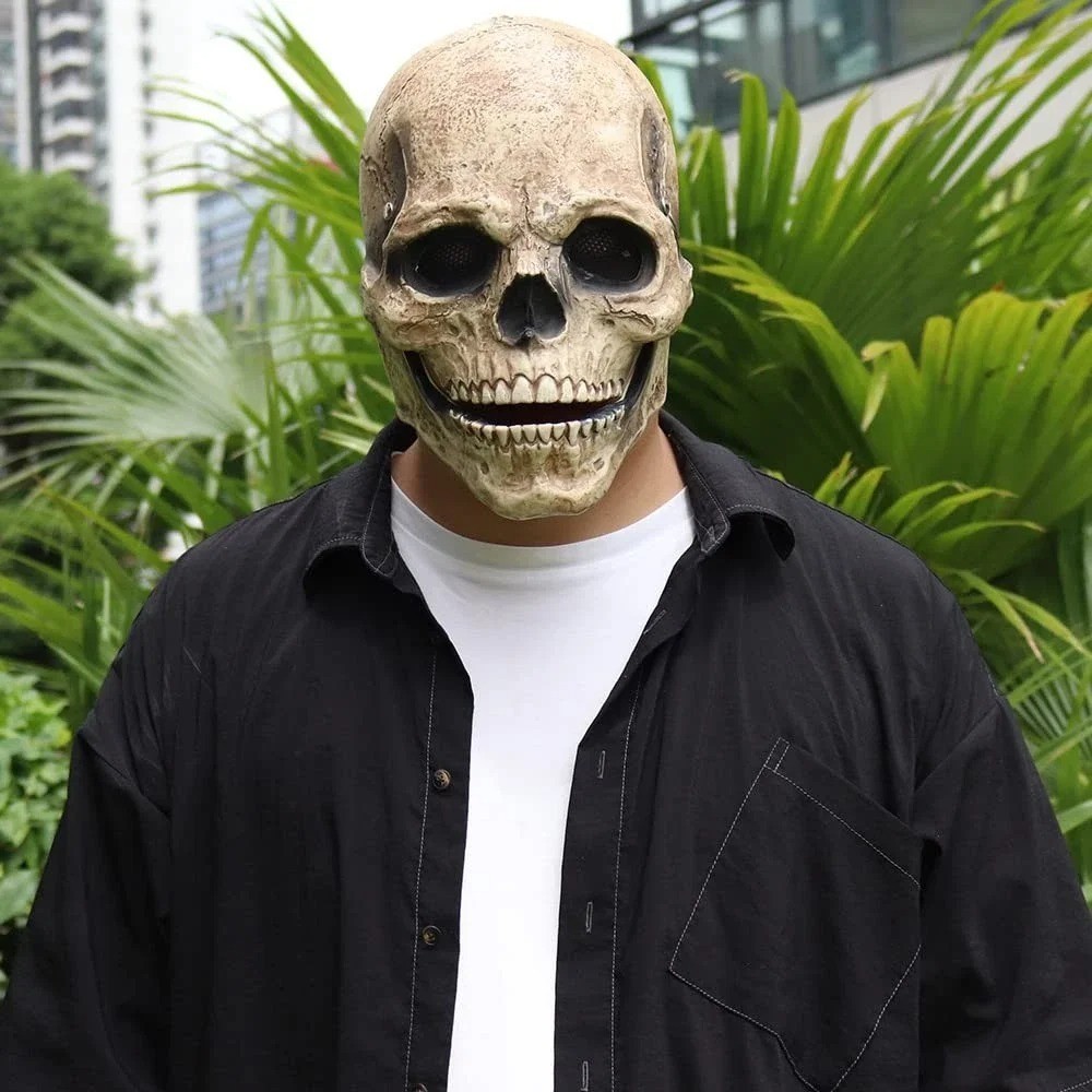 Movable Jaw Skull Mask Full Head Latex Helmet Halloween Cosplay Party Prop