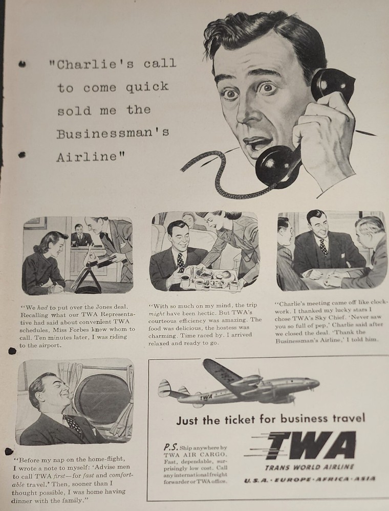 TWA Airlines Magazine Ad Aircraft Advertisement Vintage Original Art Display