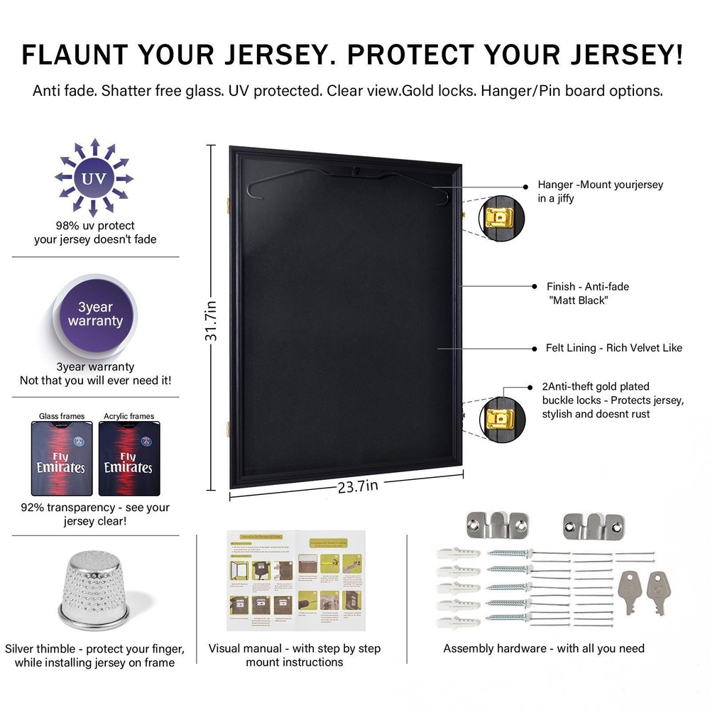 Jersey Display Frame Case Large Lockable Frames PRO UV  Football Basketball