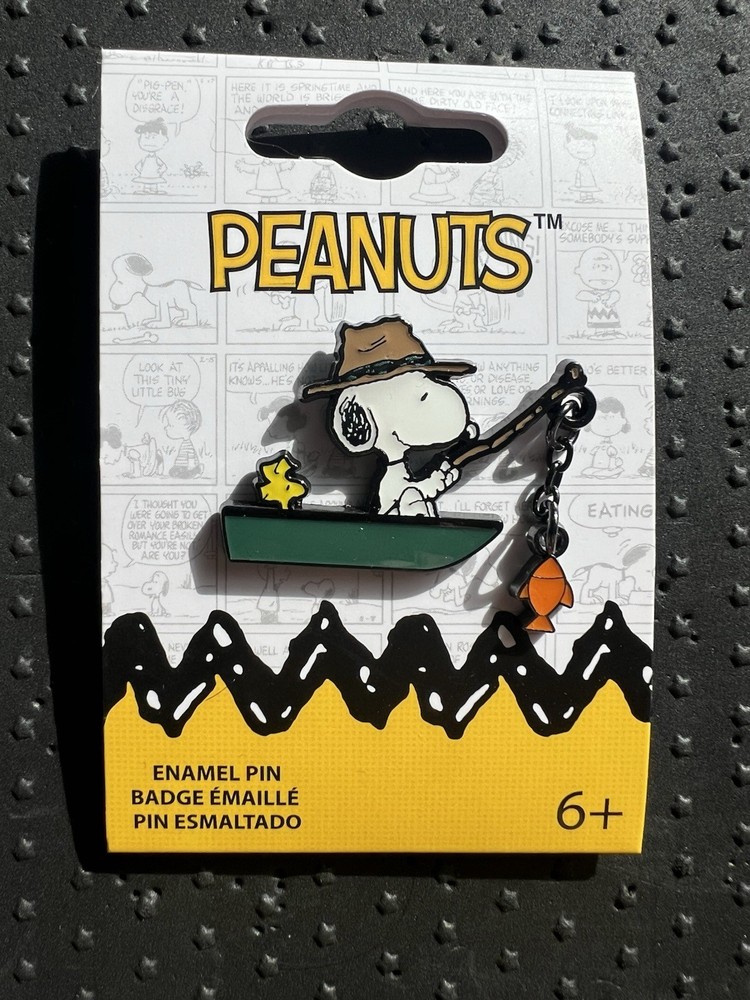 Loungefly Peanuts Snoopy and Woodstock Fishing Boat Dangling Enamel Pin