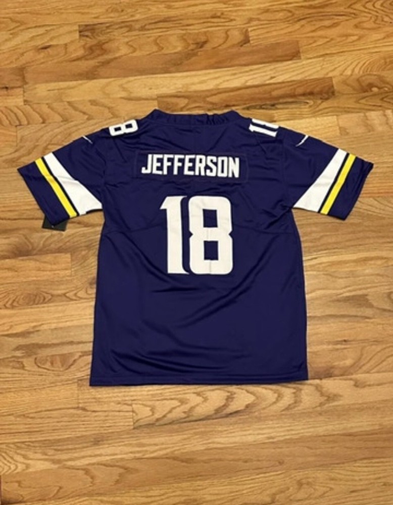 Jefferson #18 Vikings KIDS Jersey White Numbers YOUTH MEDIUM Stitched Jersey