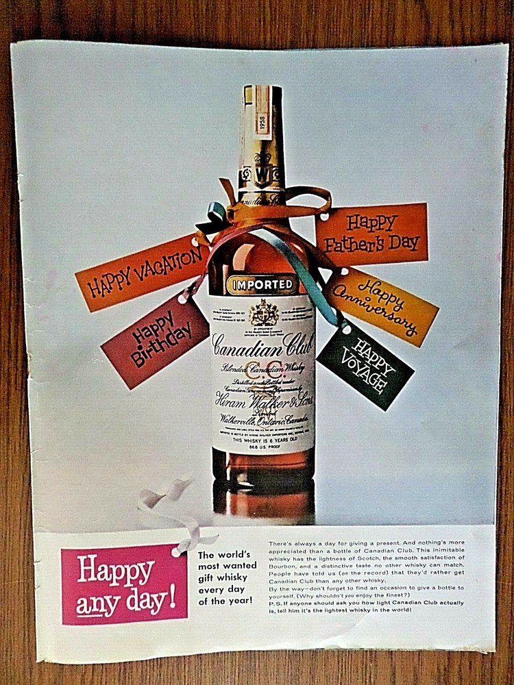 1964 Canadian Club Whiskey Ad - World's Most Wanted Gift Whisky Vintage Collectible-image