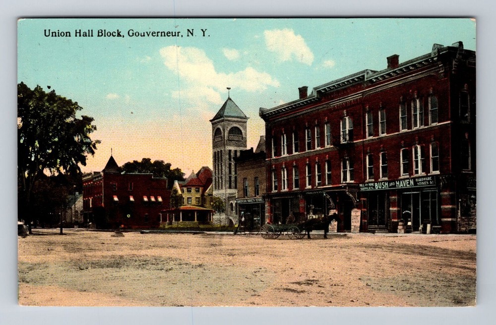 Gouverneur NY-New York, Union Hall Block, Antique, Souvenir Vintage Postcard