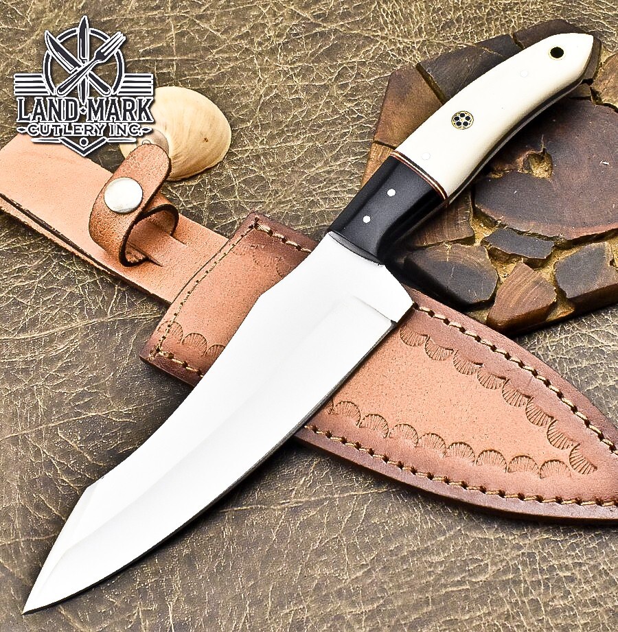 CUSTOM HANDMADE D2 STEEL KITCHEN CHEF KNIFE WITH BONE & BLACK BOLSTER HANDLE