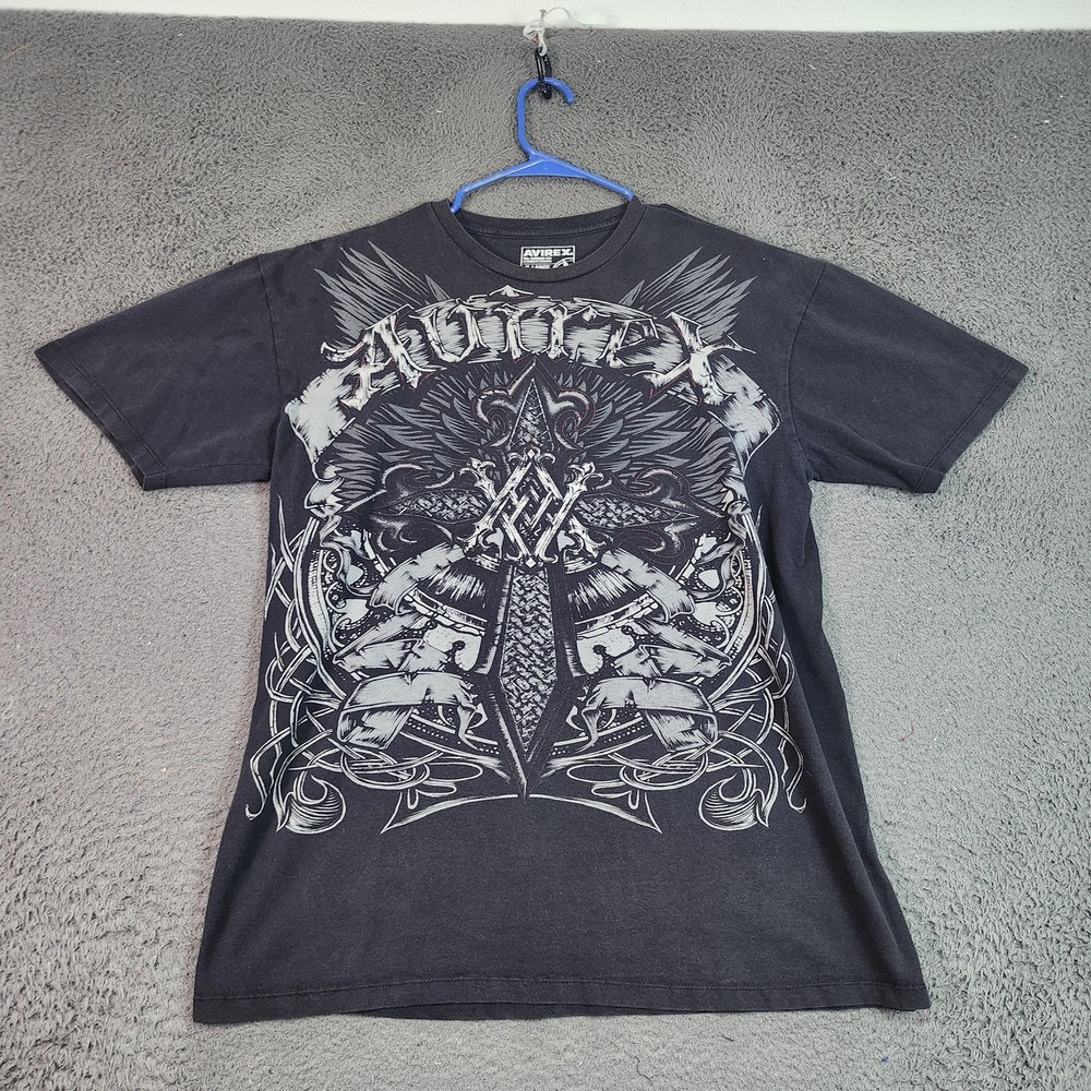Avirex Shirt Mens XL Black Eagle Sword Crest Graphic Tee Streetwear Gothic