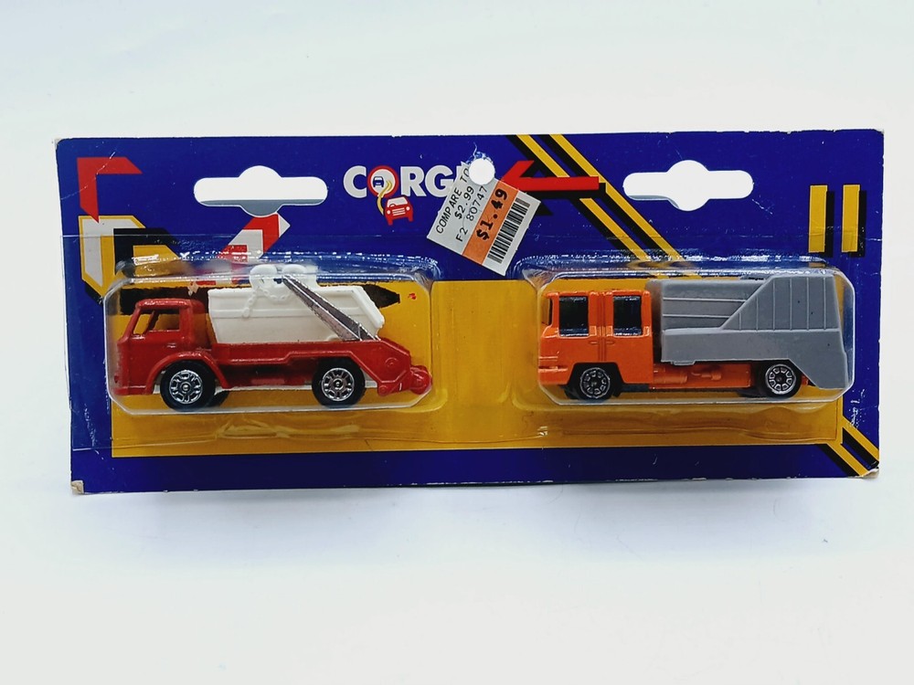 Vintage 1984 Corgi junior Diecast Tein Pack Garbage Truck & Refuge Truck MOC