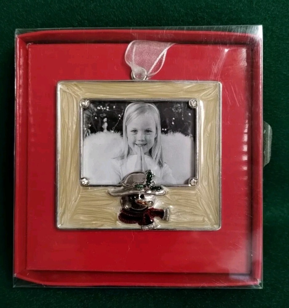 Aaron Brothers Snowman Charm Photo Frame Christmas Ornament in New Box-image