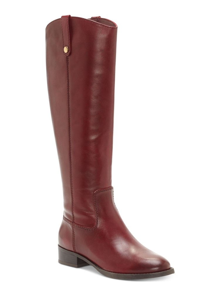 INC Womens Burgundy At Sides Fawne Toe Block Heel Leather Riding Boot 6 M