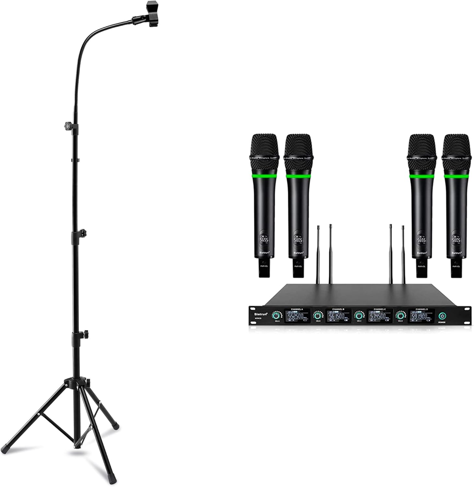 Microphone Stand and Wireless Microphone, for Church,Karaoke,Singing,Dj