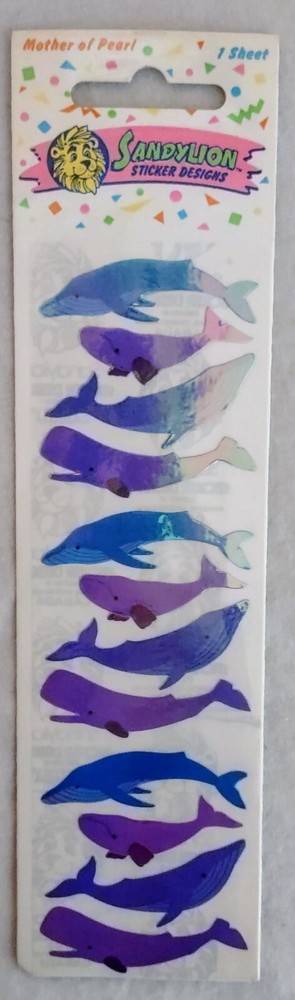 Rare Vintage SandyLion Mother Of Pearl Whales Sealed Scrapbook Stickers 1990