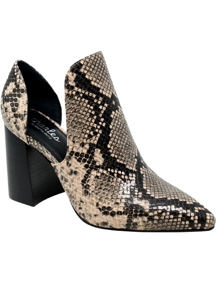 CHARLES BY CHARLES DAVID Womens Beige Snake Varro Block Heel Slip On Booties 6 M